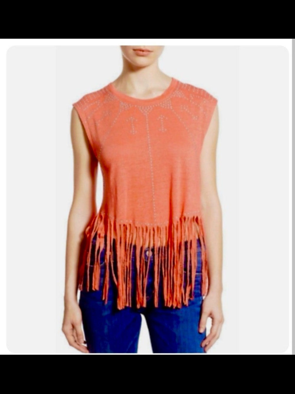 Rebecca Minkoff Fringed Sleeveless Top in Coral